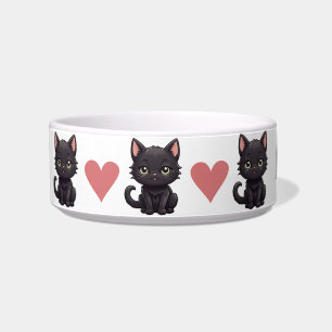 Cute Black Cats and Hearts Personalize Bowl