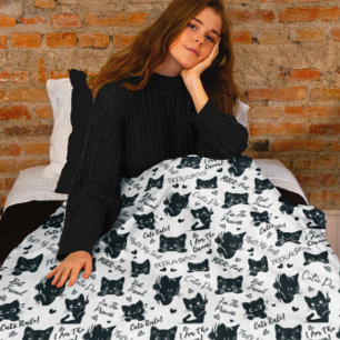 Cute Black Cats and Sayings Pattern Fleece Blanket