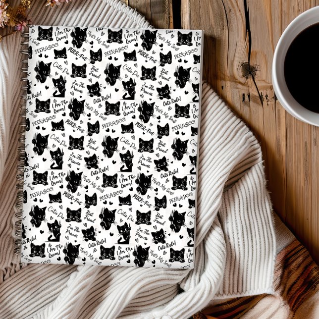 Cute Black Cats and Sayings Pattern Notebook (Cute Black Cats and Sayings with Hearts Pattern for Cat Lovers and Halloween Notebook)