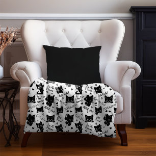 Cute Black Cats and Sayings Pattern Sherpa Blanket
