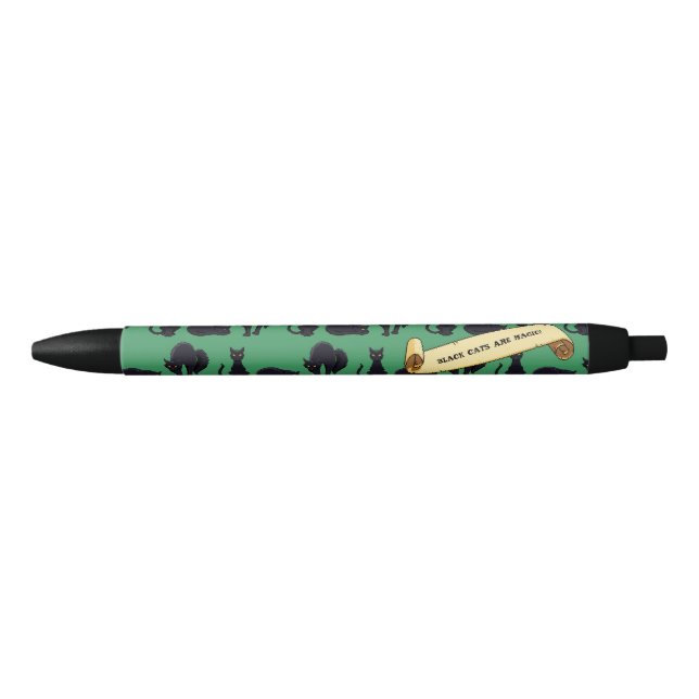 Cute Black Cats Are Magic! Retro Pixel Style Art Black Ink Pen (Front)