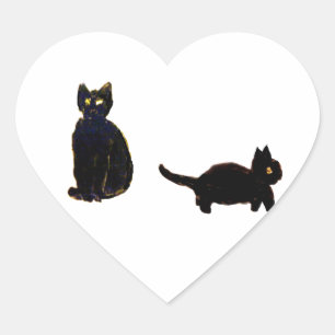 Cute Black Cats Art Heart Sticker