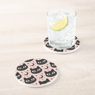 Cute Black Cats & Celestial Halloween Coaster