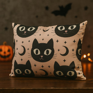 Cute Black Cats & Celestial Halloween Lumbar Pillow