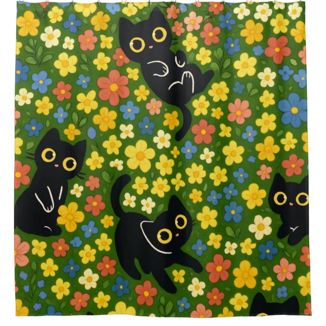 Cute Black Cats Floral Meadow Pattern (Front)