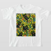 Cute Black Cats Floral Meadow Pattern
