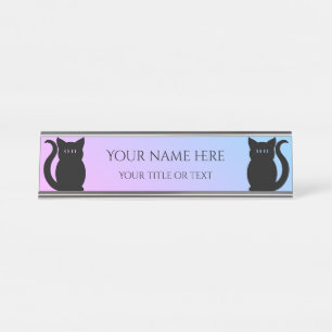 Cute black cats gradient background your name desk name plate