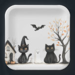 Cute Black Cats Halloween Party Paper Plate<br><div class="desc">Serve up spooky fun with these Cute Black Cats Halloween Party Paper Plates! Featuring two adorable black cats in witch hats, playful ghosts, pumpkins, and a cheerful haunted house, these plates bring a whimsical Halloween vibe to your table. Perfect for kids’ parties, classroom celebrations, or casual fall gatherings, they combine...</div>