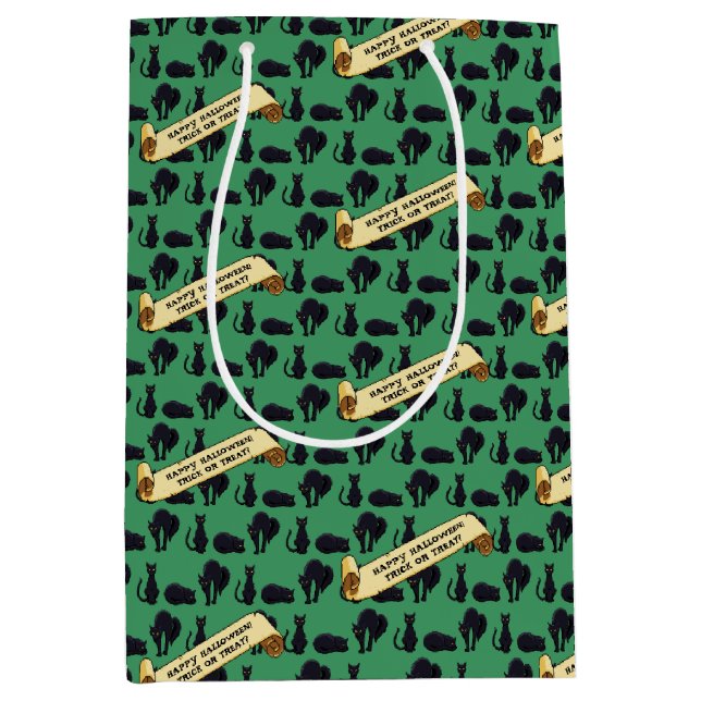 Cute Black Cats Happy Halloween! Trick Or Treat? Medium Gift Bag (Front)