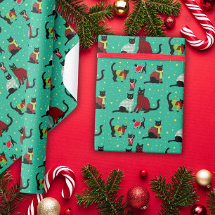 Cute Black Cats in Christmas Sweaters  Wrapping Pa Wrapping Paper