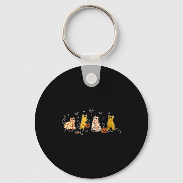 Cute Black Cats In Ghost Costume Women And Men Hal Keychain (Front)