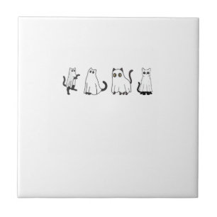 Cute Black Cats in Ghost Costume Women and Men Hal Tile