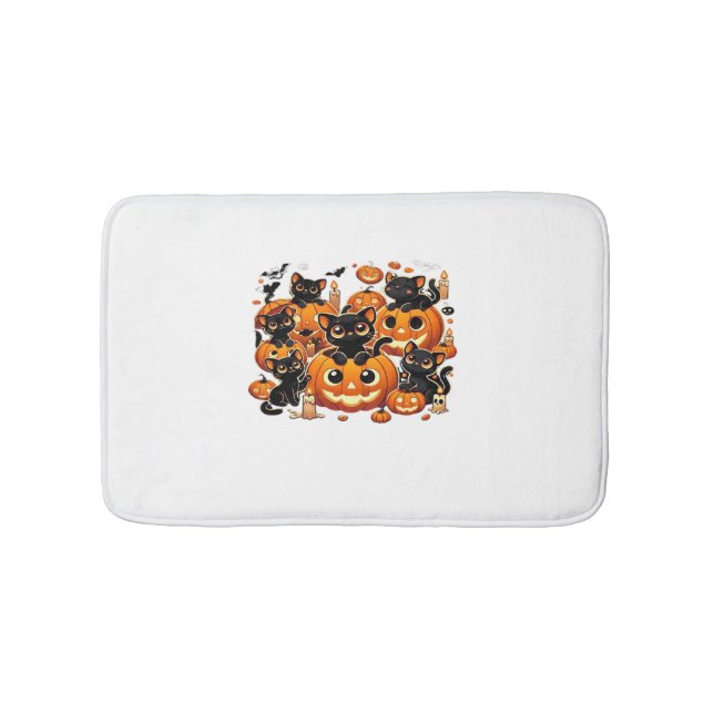Cute Black Cats in Pumpkins Halloween Night Artwor Bath Mat (Front)