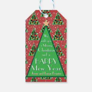 Cute Black Cats in Sweaters Christmas Tree Red Gift Tags