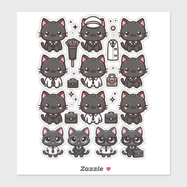Cute black cats in various professional clothes (Sheet)