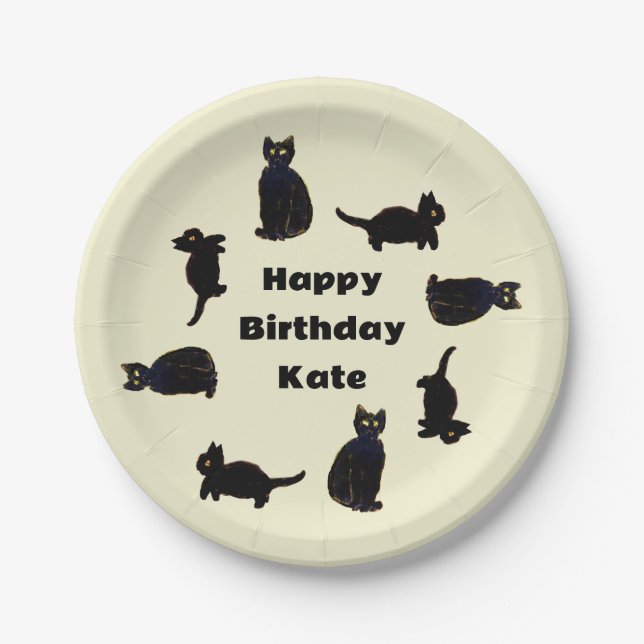 Cute Black Cats Kitty Custom Paper Plate (Front)