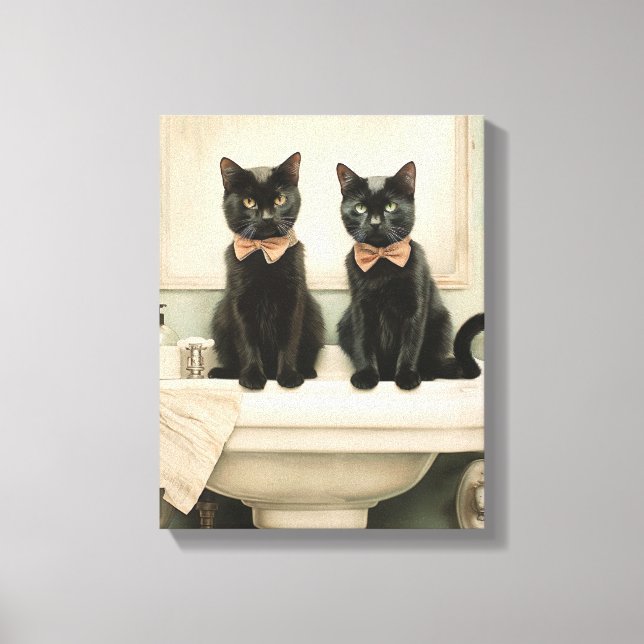 Cute Black Cats on Sink Perfect for Bathroom Canva Canvas Print (Front)