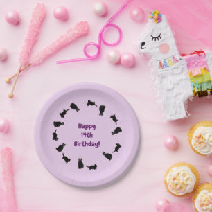 Cute Black Cats Pattern Age Birthday Paper Plate