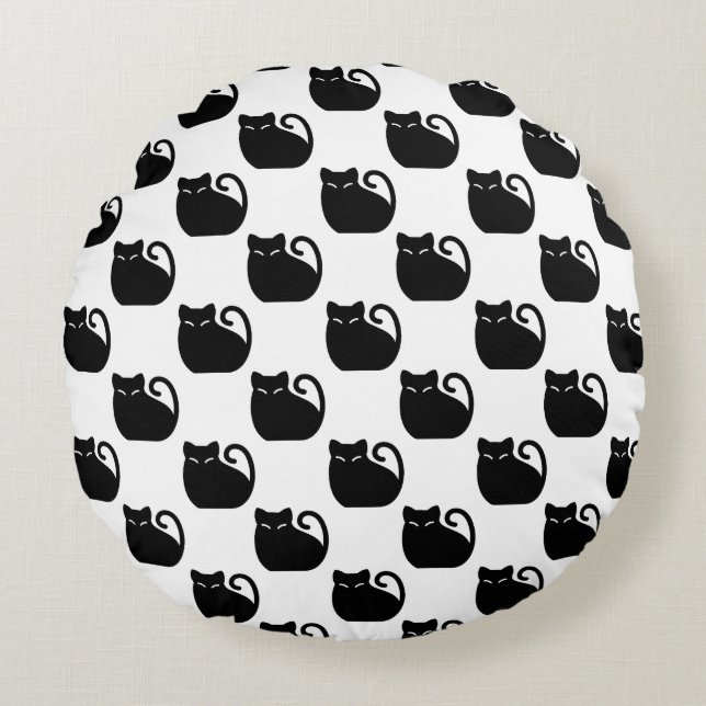 Cute Black Cats Pattern Round Pillow (Front)
