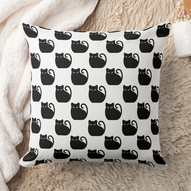 Cute Black Cats Pattern Throw Pillow (Blanket)