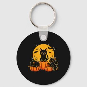 Cute Black Cats Pumpkin Halloween Costume Men Keychain
