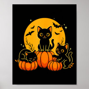 Cute Black Cats Pumpkin Halloween Costume Men Poster