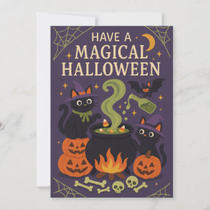 Cute Black Cats Spooky Halloween Holiday Card