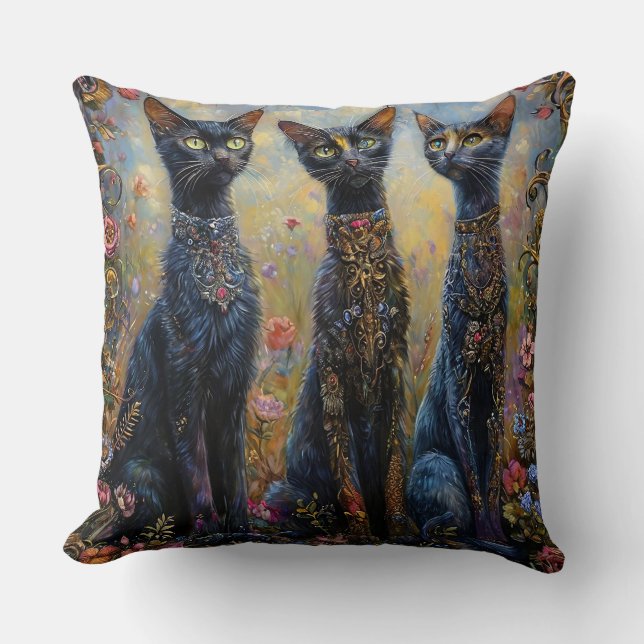 Cute black cats throw pillow (Front)