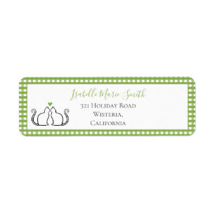 Cute Black Cats Vert Coeur En vichy Bordure Blanc