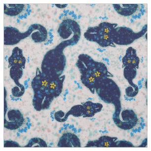 Cute Black Cats With Flowers Pattern Design Fabric