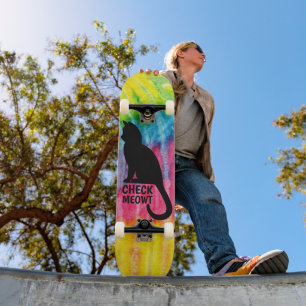 Cute Black Check Meowt skateboard deck