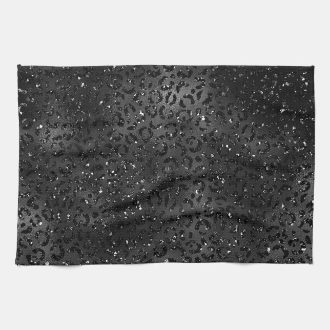 Cute Black Cheetah Leopard Skin Print Animal Kitchen Towel (Horizontal)