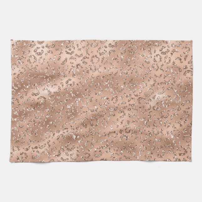 Cute Black Cheetah Leopard Skin Print Pattern Kitchen Towel (Horizontal)