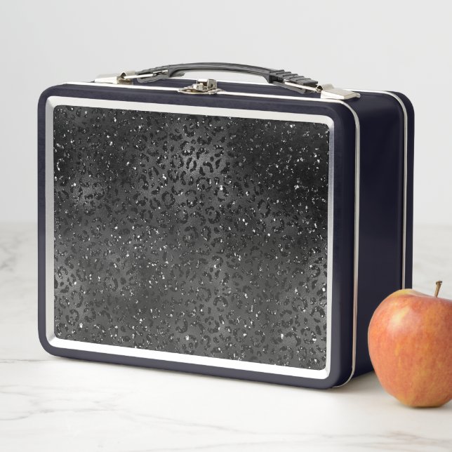 Cute Black Cheetah Leopard Skin Print Pattern Metal Lunch Box (In Situ)
