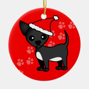 Cute Black Chihuahua Santa Hat - Green and Red Ceramic Ornament