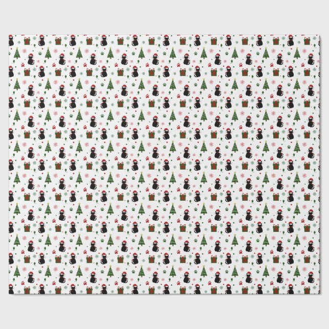 Cute Black Christmas Cat Holiday Pattern Wrapping Paper (Seam)