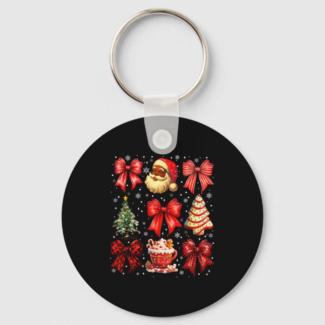 Cute Black Christmas Santa Tree Cake Xmas Women Gi Keychain (Front)