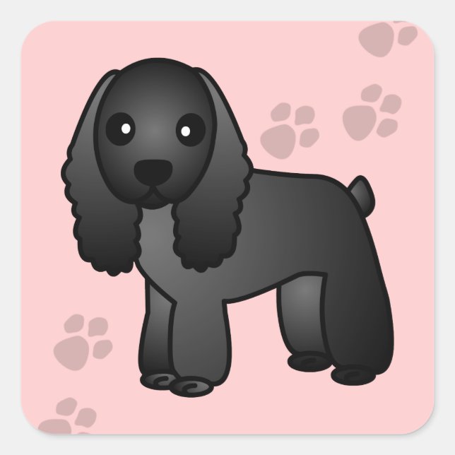 Cute Black Cocker Spaniel Cartoon Square Sticker (Front)