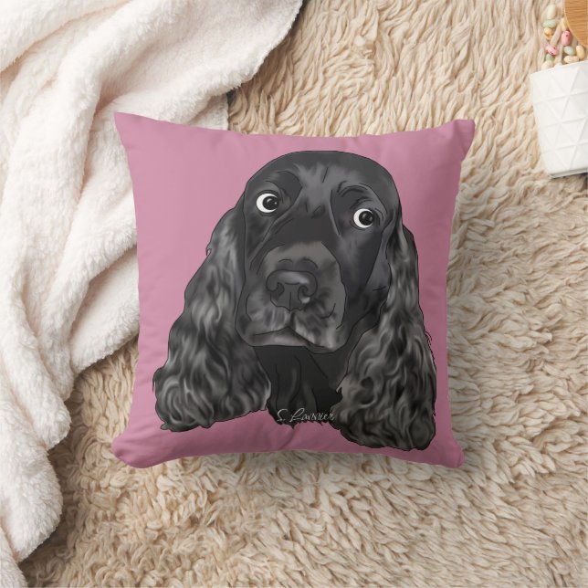 Cute Black Cocker Spaniel Dog Throw Pillow (Blanket)