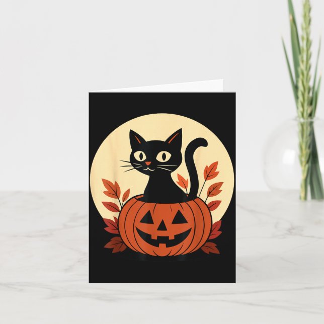 Cute Black Colour Cat And Jack O Lantern Pumpkin Card (Front)