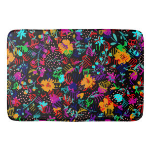 Cute black colourful abstract flowers bath mat