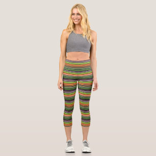 Cute black colourful stripes capri leggings