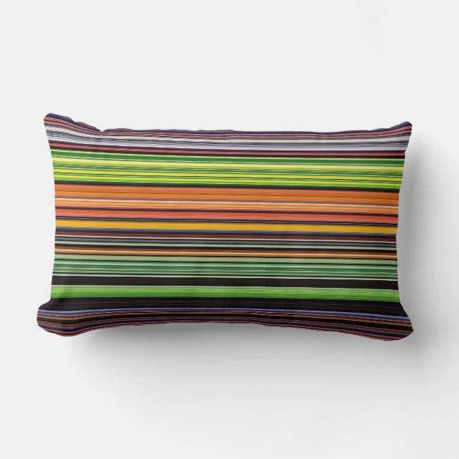 Cute black colourful stripes lumbar pillow (Front)