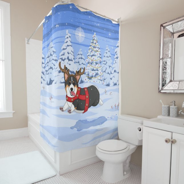 Cute Black Corgi Christmas Reindeer Costume (In Situ)