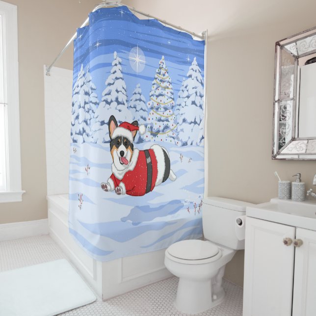 Cute Black Corgi in Christmas Santa Costume (In Situ)