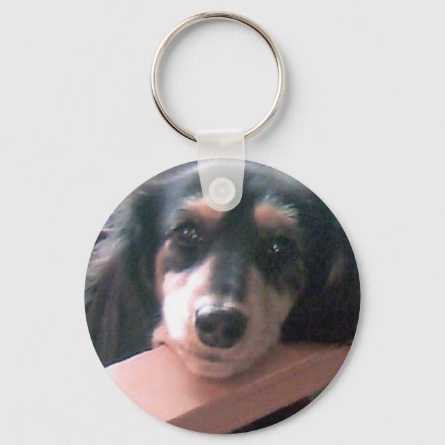 Cute black cream dachshund! keychain (Front)