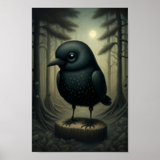 Cute Black Crow in the Woods Poster