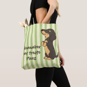 Cute Black Dachshund Begging for Treats Stipes Tote Bag