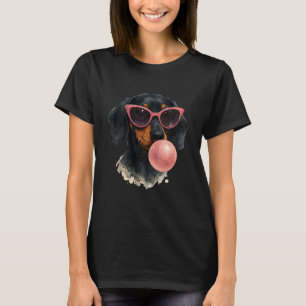 Cute Black Dachshund Dog with Heart Glasses Bubble T-Shirt