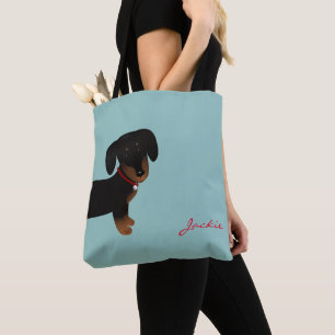 Cute Black Dachshund  Front and Back Design Tote Bag